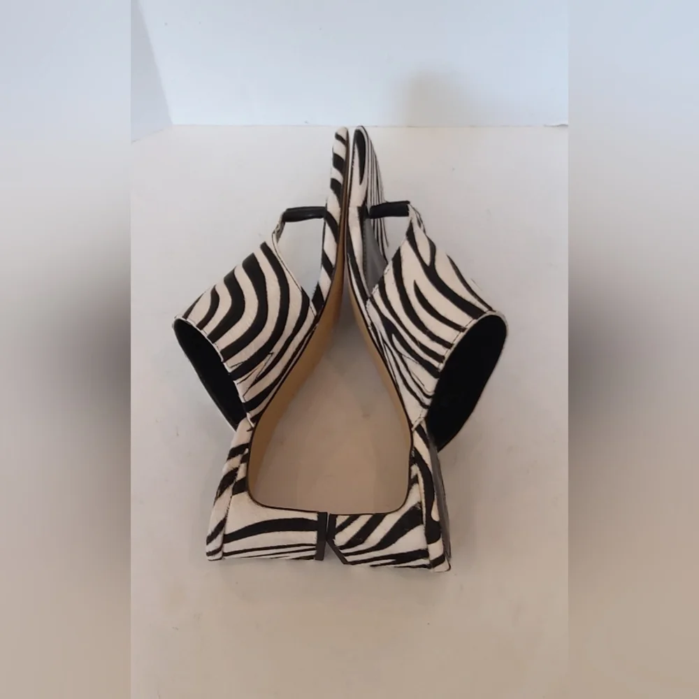 Villa Rouge zibra print calf fur white black square toe sandals - Picture 8 of 12